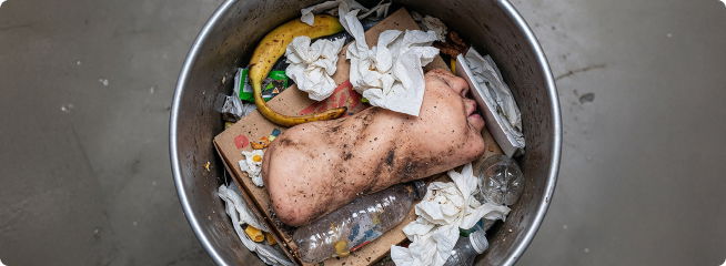 Dirty onahole in trash bin