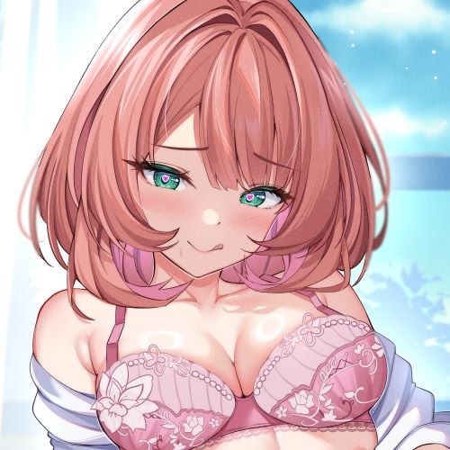 hentai drawing of a red hair girl in a bra